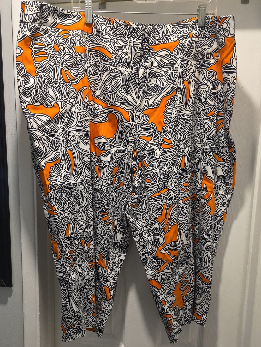 Ashley Stewart Orange and Black Floral Print Chinos